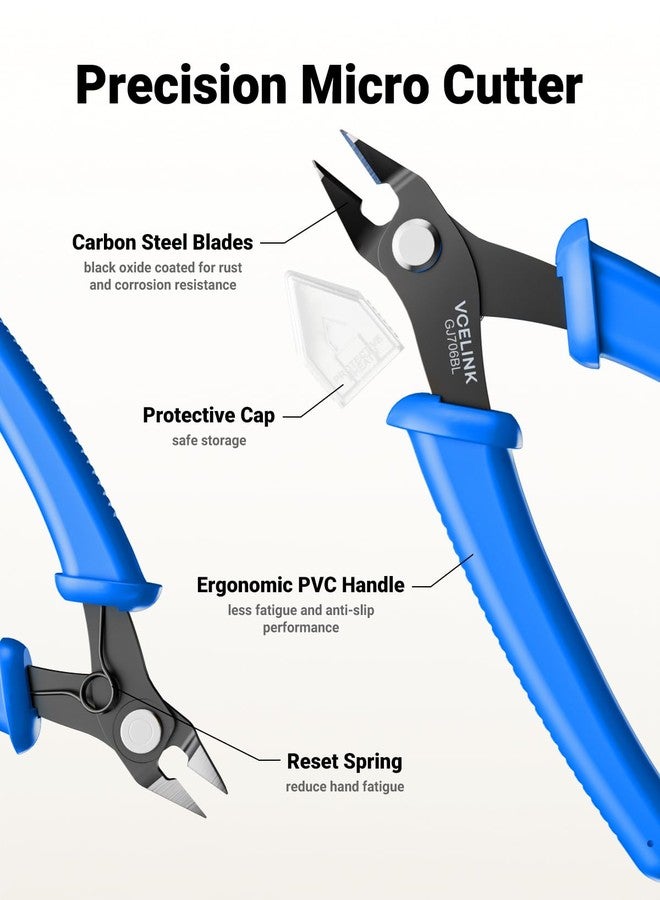 VCELINK Small Wire Cutter Spring-loaded GJ706BL, Precision Flush Cutter Pliers Diagonal Cutters for Electronics, Jewelry Making, Model Craft and 3D Printer, 5-Inch - Image 2